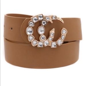 Womens Belt Crystal Stone Blogger Fashion NWT Tan Taupe Brown Spring Western
